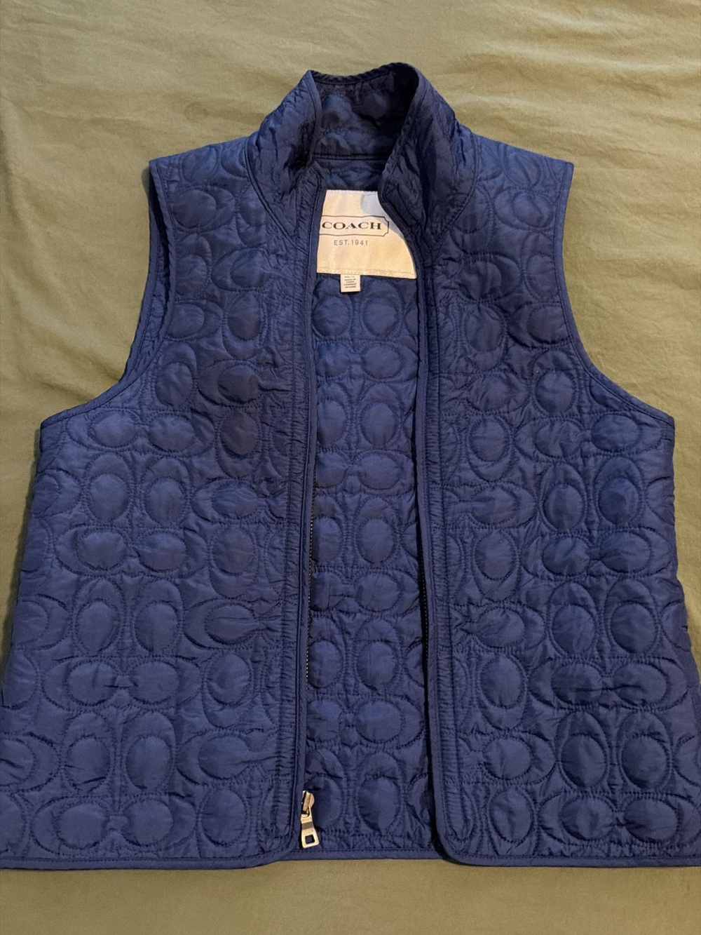 Coach Navy Quilted Signature Puffer Vest
